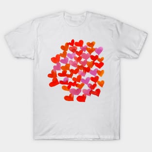 Watercolor melting hearts - orange and pink T-Shirt